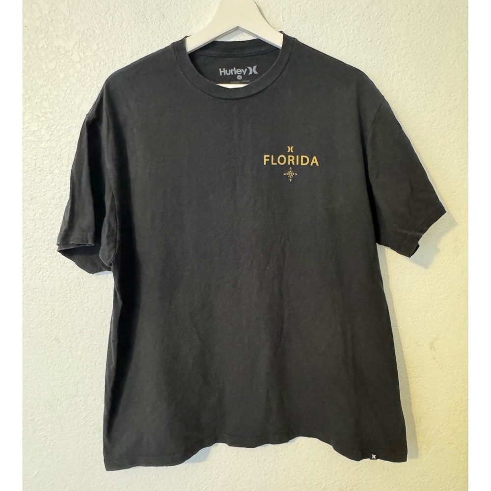 Hurley Mens Florida Map Graphic T-Shirt Black XL Short Sleeve Cotton Tee